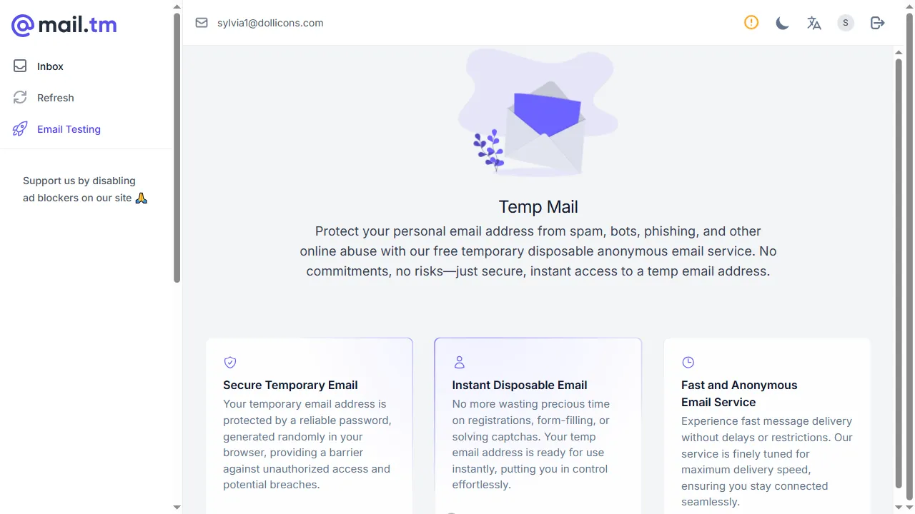 mail.tm - Free Temporary Disposable Anonymous Email Address Service screenshot