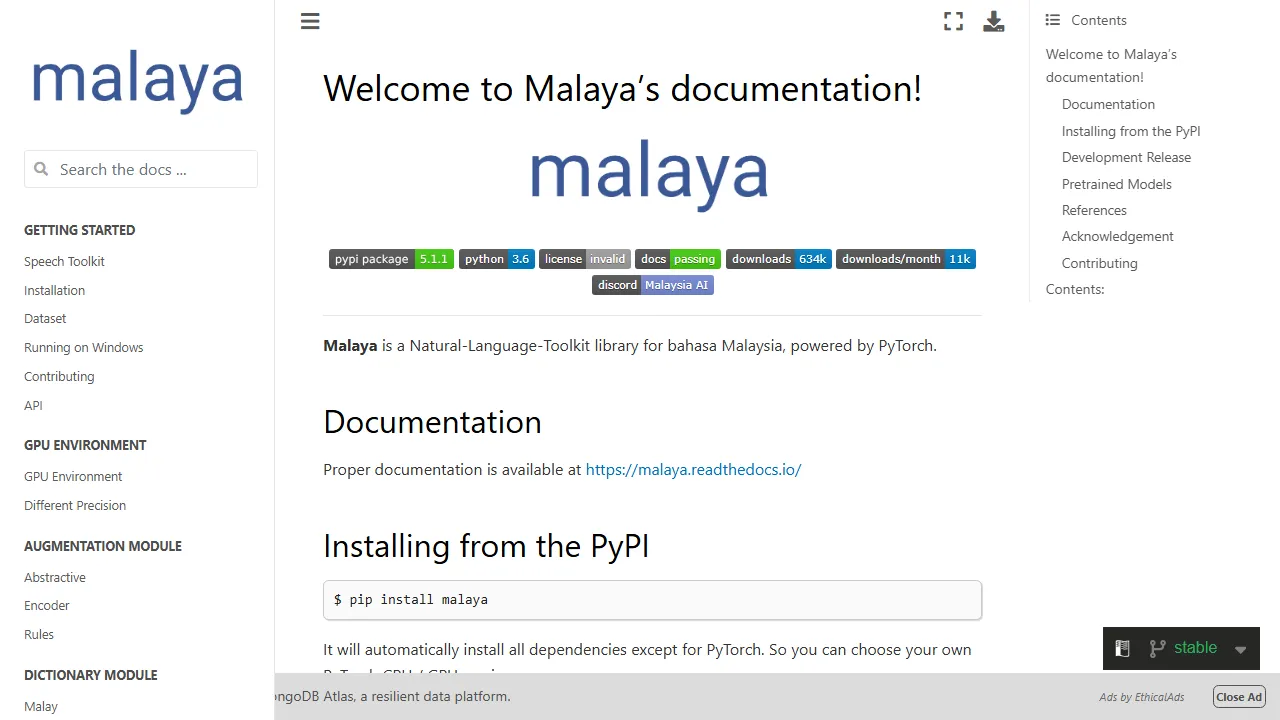 malaya.readthedocs.io - NLP and Speech Toolkit Library screenshot