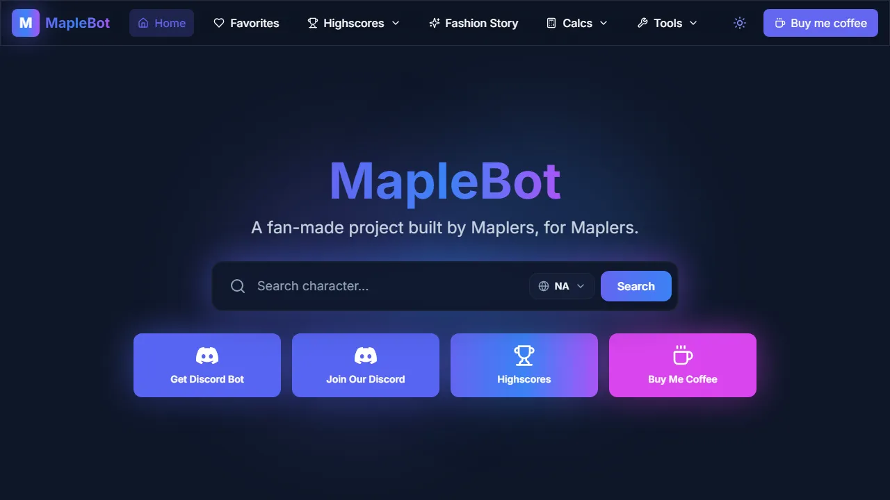 maplebot.io - Fan-Made Discord Bot for Highscores screenshot