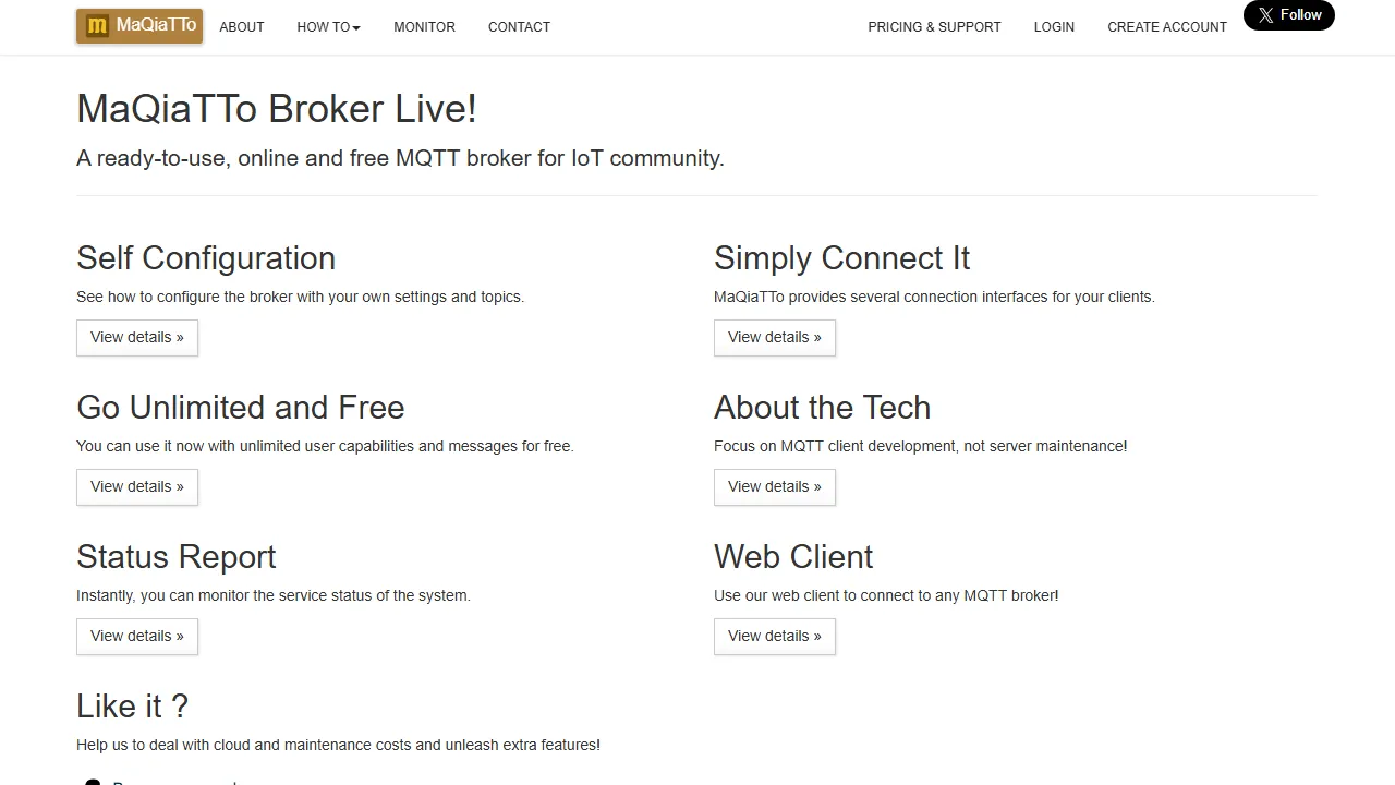 maqiatto.com - Free Online MQTT Broker for IoT Projects screenshot
