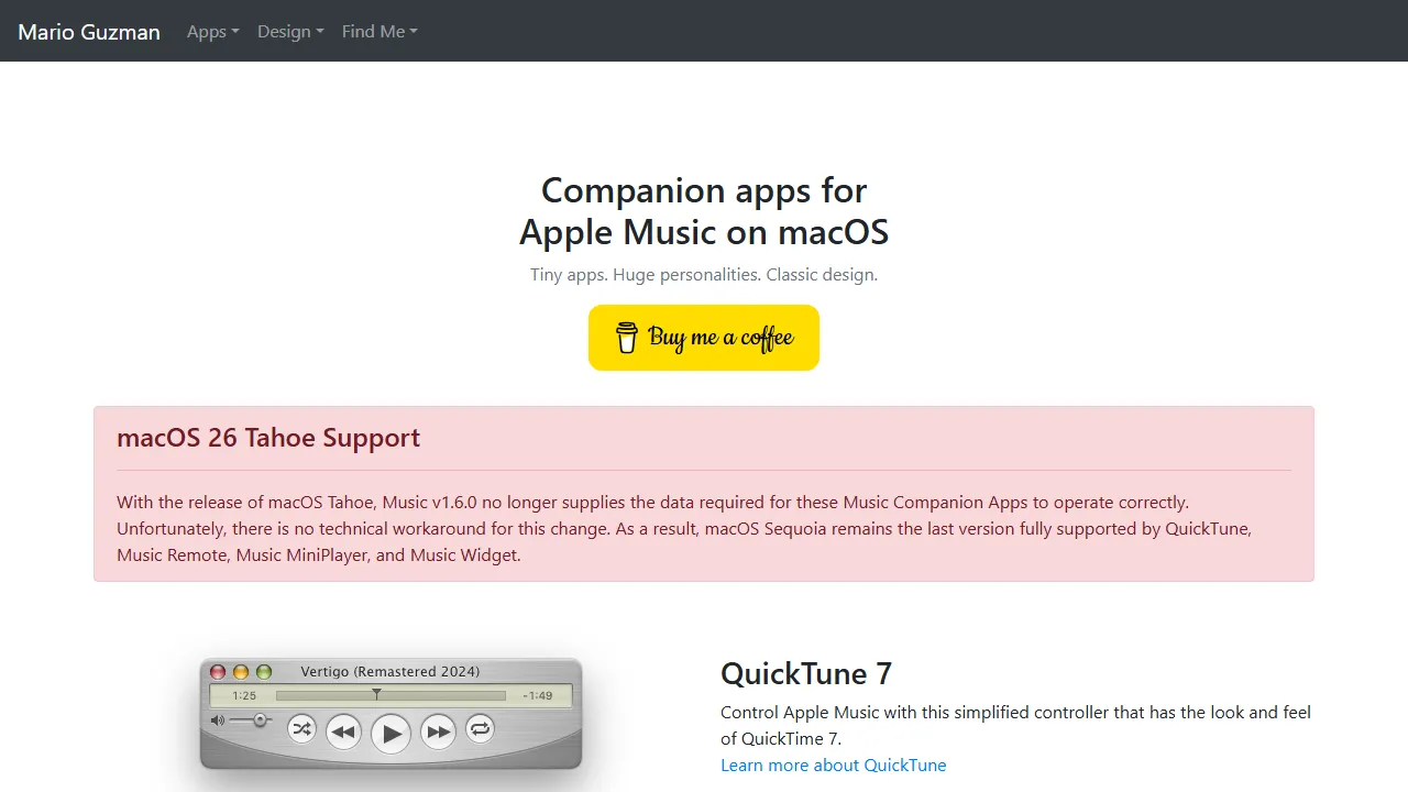 marioaguzman.github.io - Apple Music Remote Control Apps screenshot