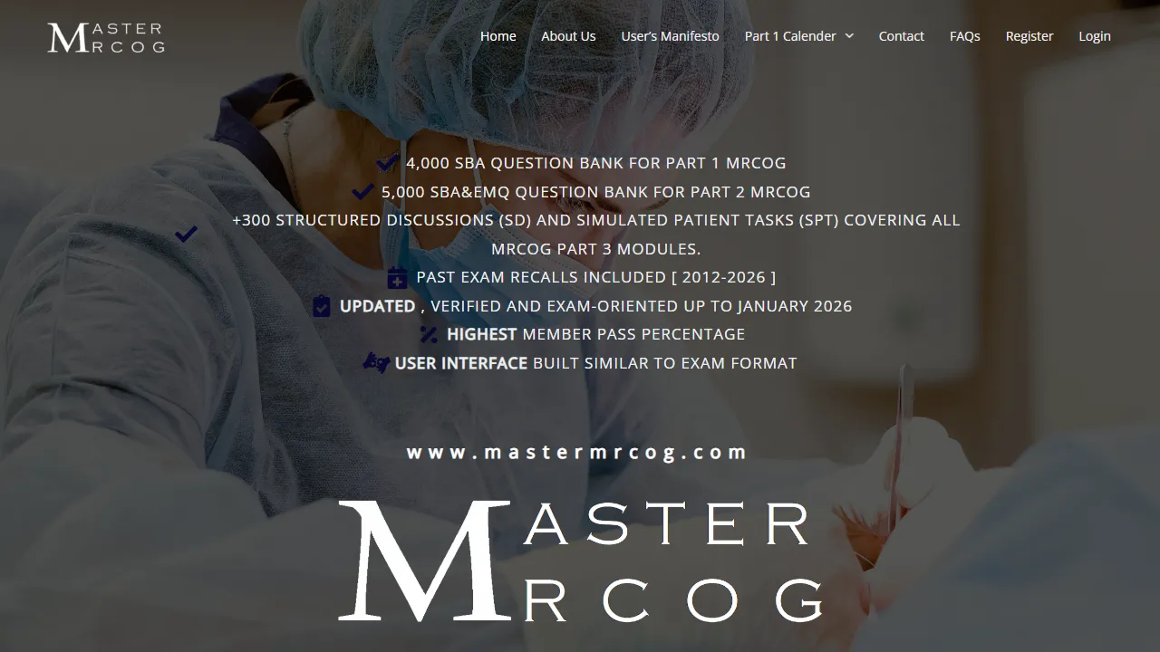 mastermrcog.com - MRCOG Exam Question Bank and Mock Tests screenshot