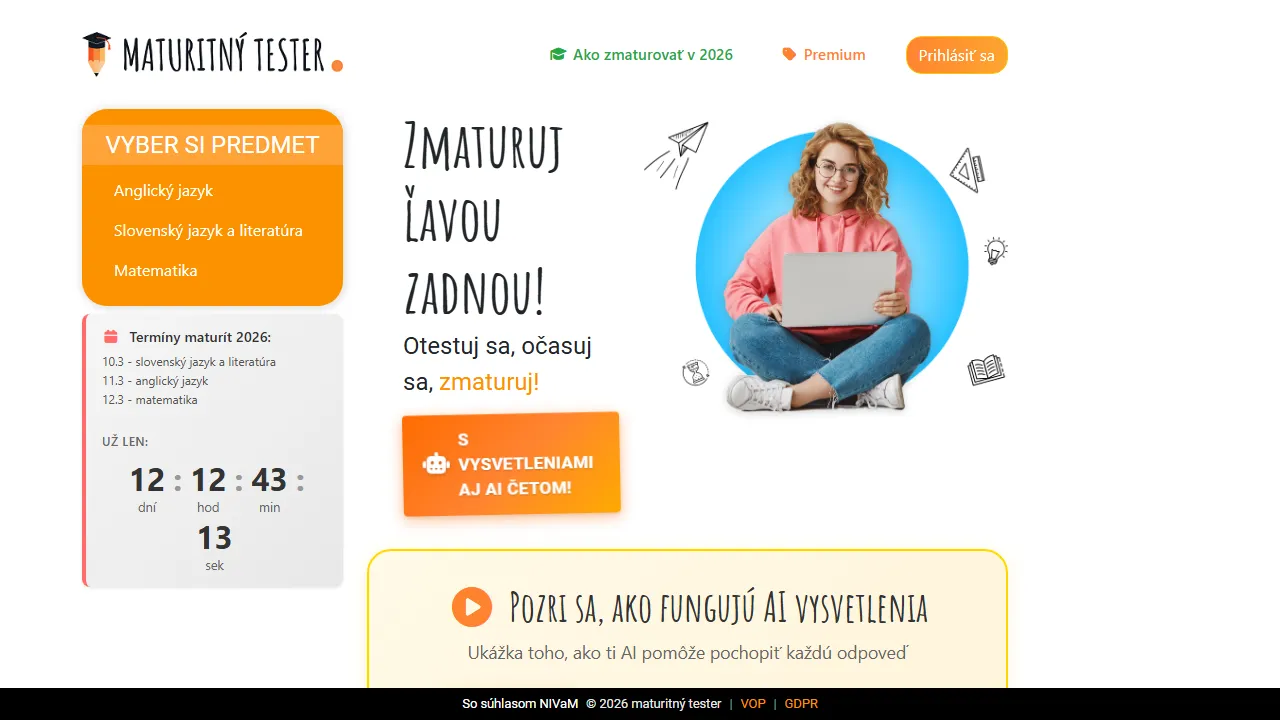 maturitny-tester.sk - Test Preparation and Exam Practice screenshot