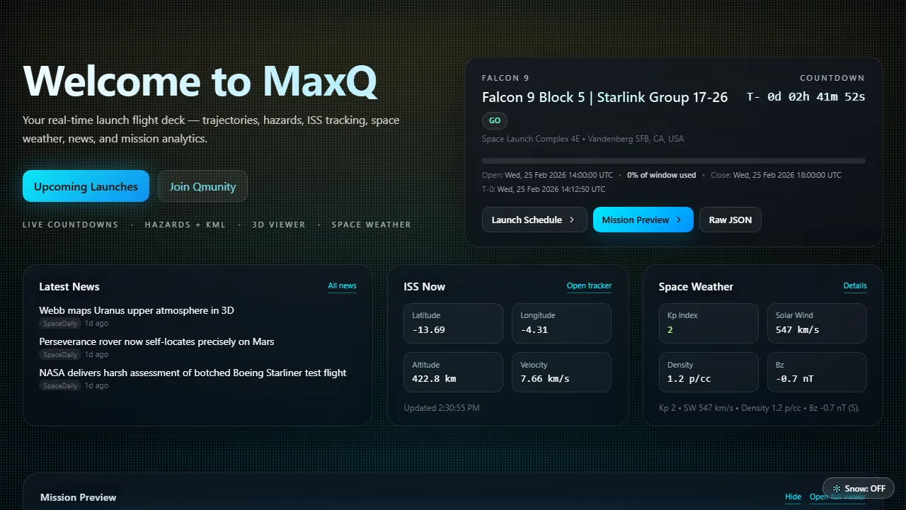 maxq.app - Free Rocket Launch and Falcon 9 Tracker screenshot