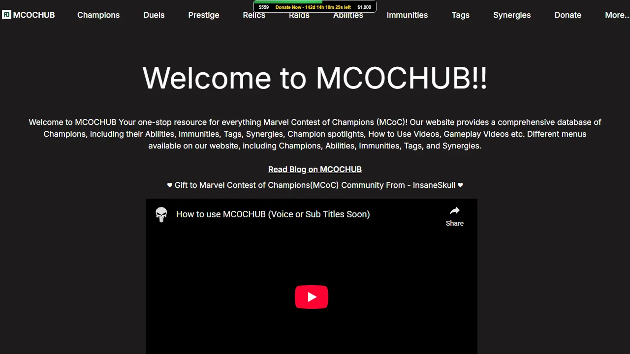 mcochub.insaneskull.com - MCOC Tools and Resources For Players screenshot