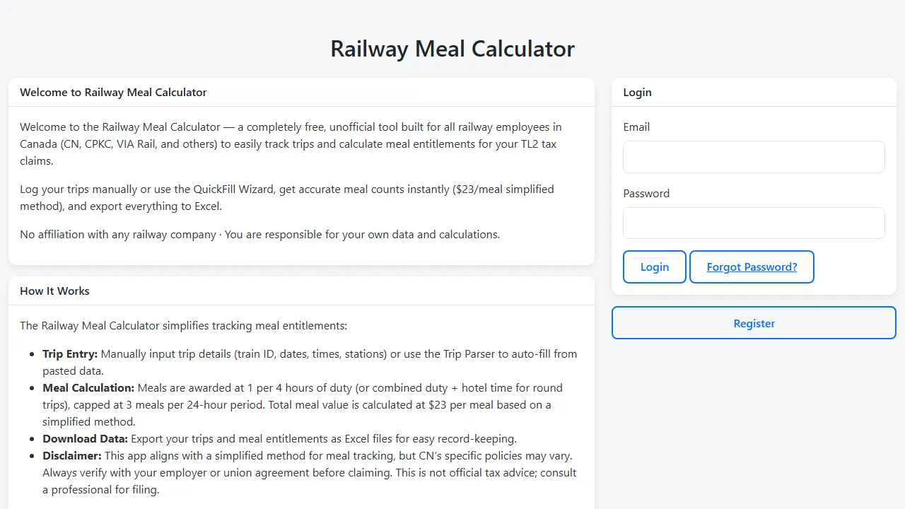 mealcalc.tech - Free Meal Allowance Tracking Tool screenshot