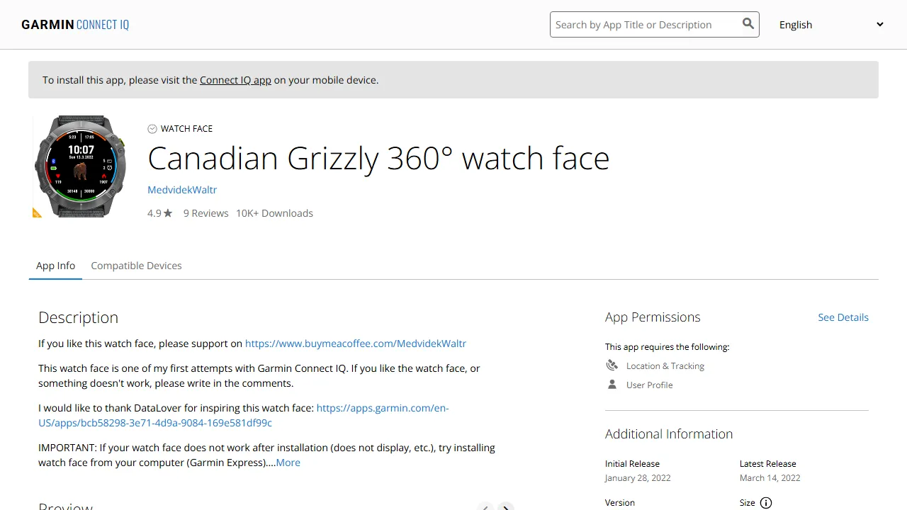 MedvidekWaltr - Free Garmin Watch Faces Forerunner 45 screenshot
