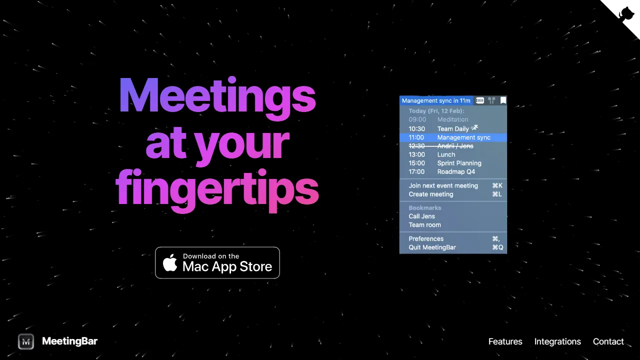 meetingbar.app - Calendar Meeting Menu Bar Application screenshot