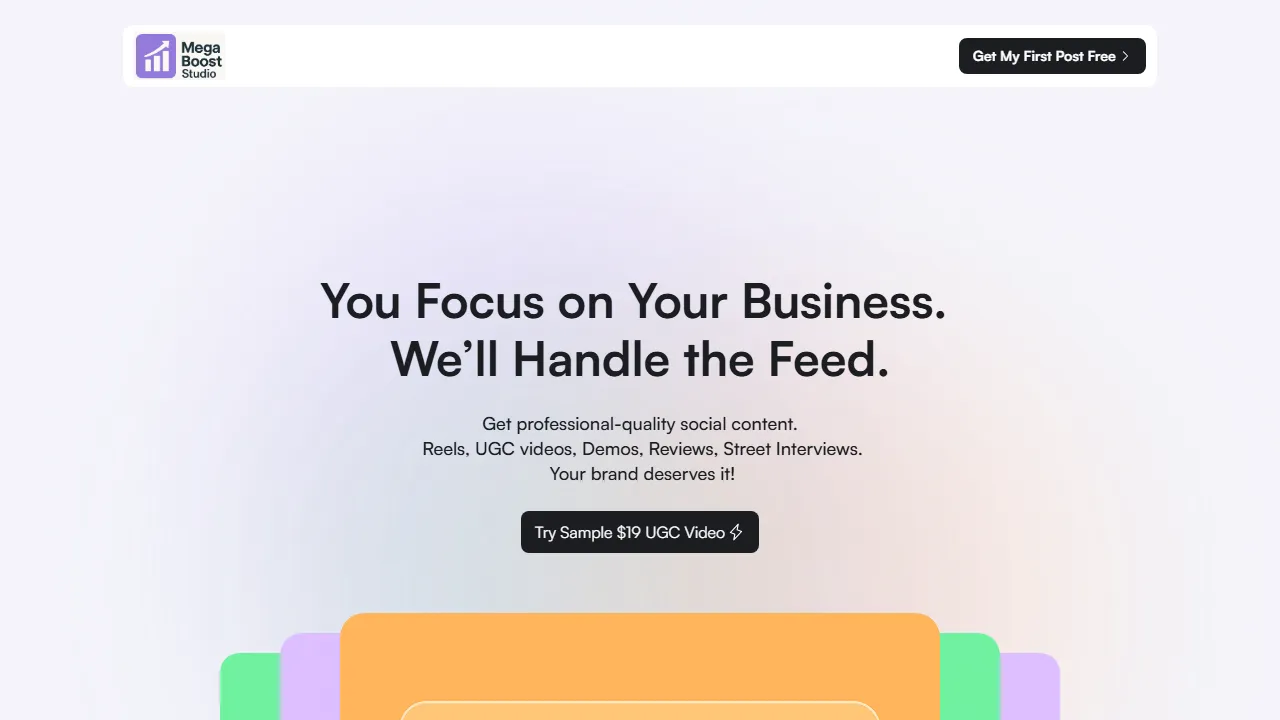 megabooststudio.framer.website - Social Media Post Design and Content Creator screenshot
