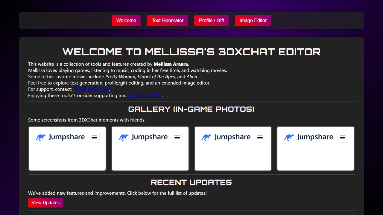 mels3dxtools.com - 3D Chat Tools: Text Generator and More screenshot