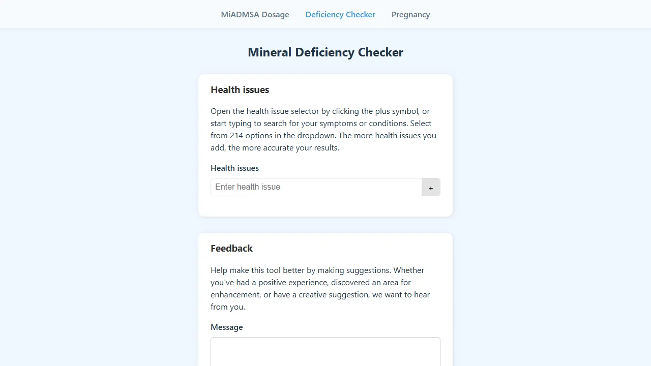 miadmsa.com - Symptom Analyzer and Mineral Deficiency Checker screenshot