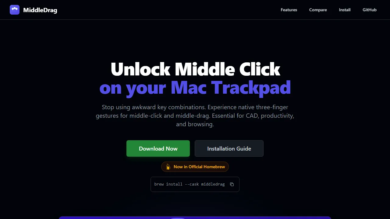 middledrag.app - Unlock Middle Click on Mac Trackpad screenshot