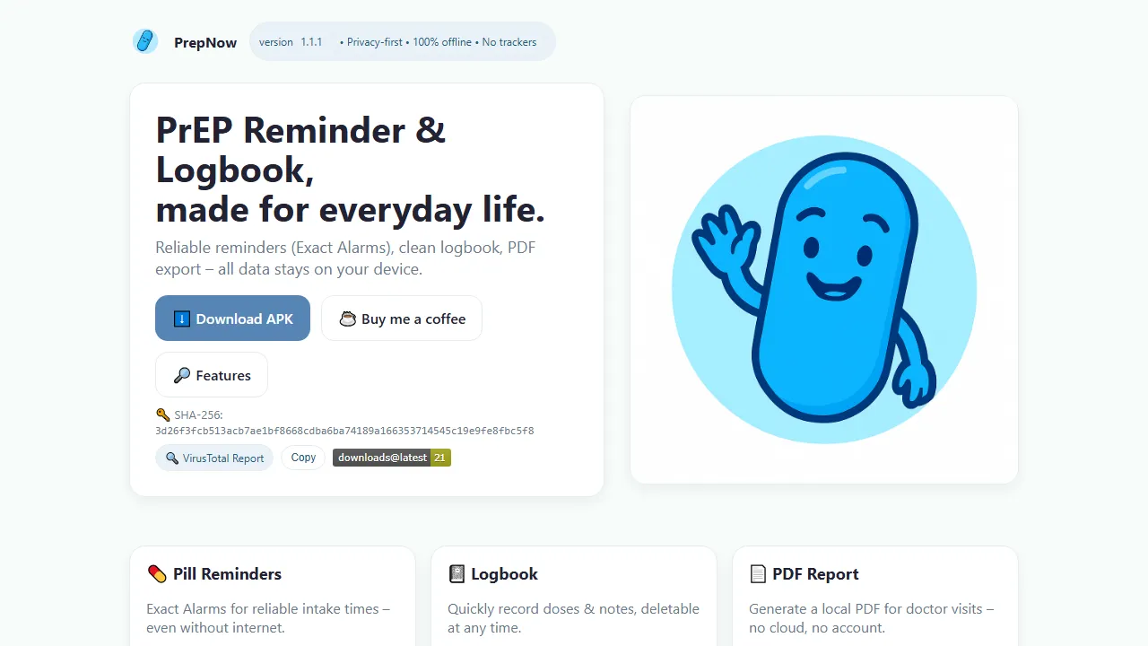 miklovig.github.io - PrEP Reminder App for Offline Use screenshot