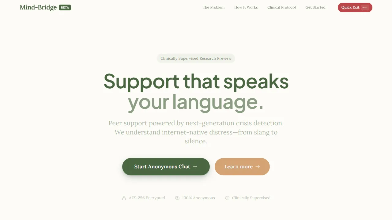mind-bridge.app - AI Peer Support Platform for Crisis Detection screenshot