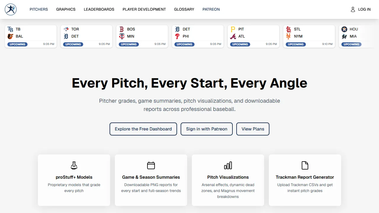 mlbpitchprofiler.com - MLB Baseball Stats and Analytics Tool screenshot