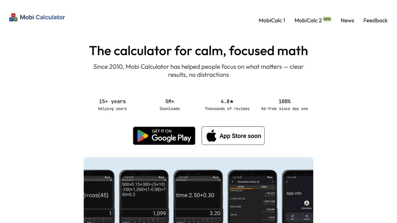 mobicalc.com - Simple Calculator App for Android, iOS screenshot