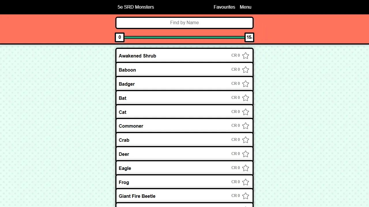 monstercards.ca - Free Online D&D DM Cheat Sheet screenshot