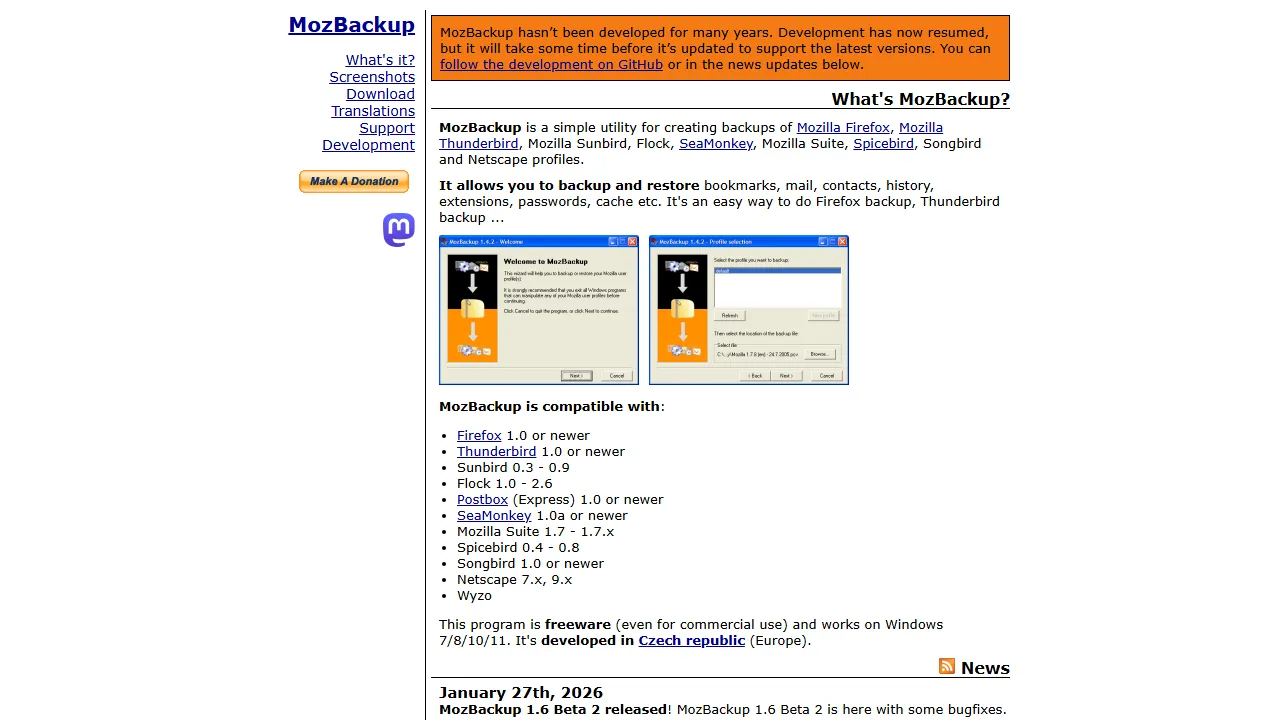 mozbackup.jasnapaka.com - Free Backup Software for App Data Recovery screenshot