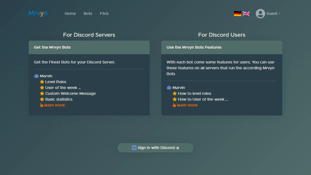 mrvyn.com - Discord Bot for Server Stats and Surveys screenshot