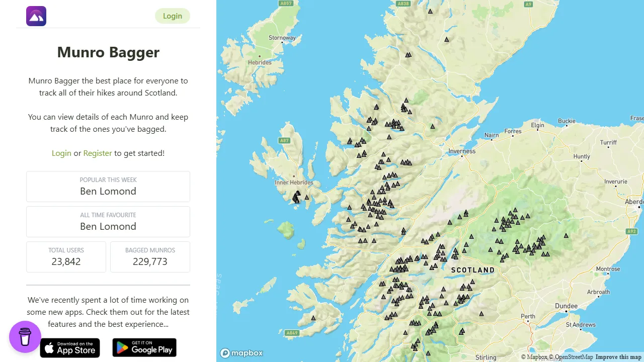 munrobagger.scot - Hiking Route Tracker Support Page screenshot