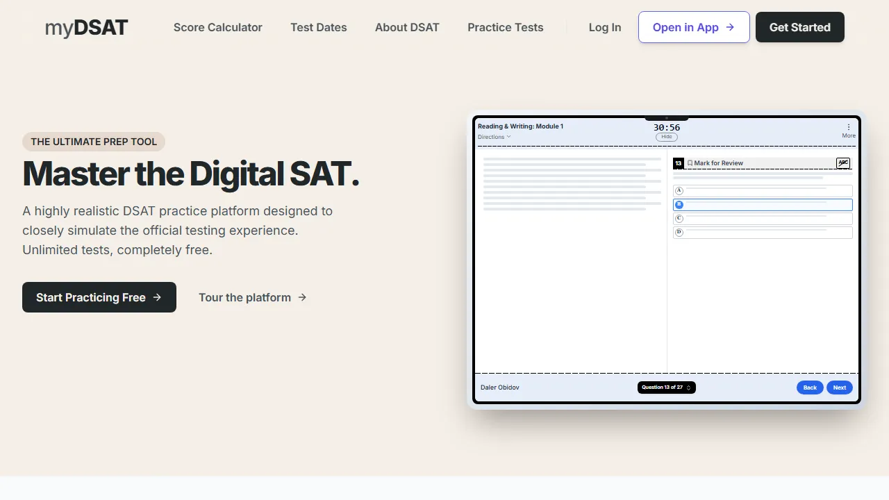 mydsat.com - SAT Exam Practice Test for Score Improvement screenshot
