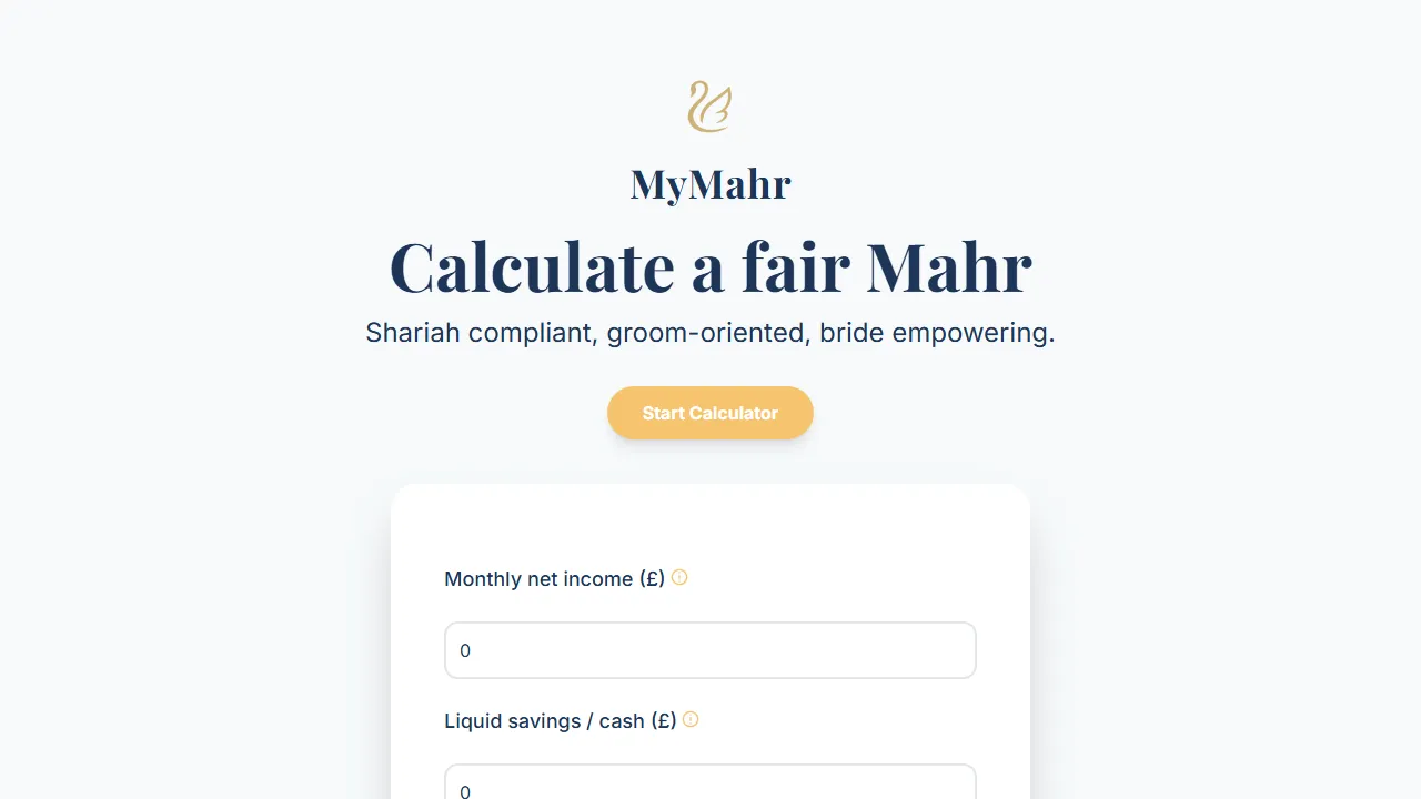 mymahr.co.uk - Free Financial Calculator for Islamic Personal Finance screenshot
