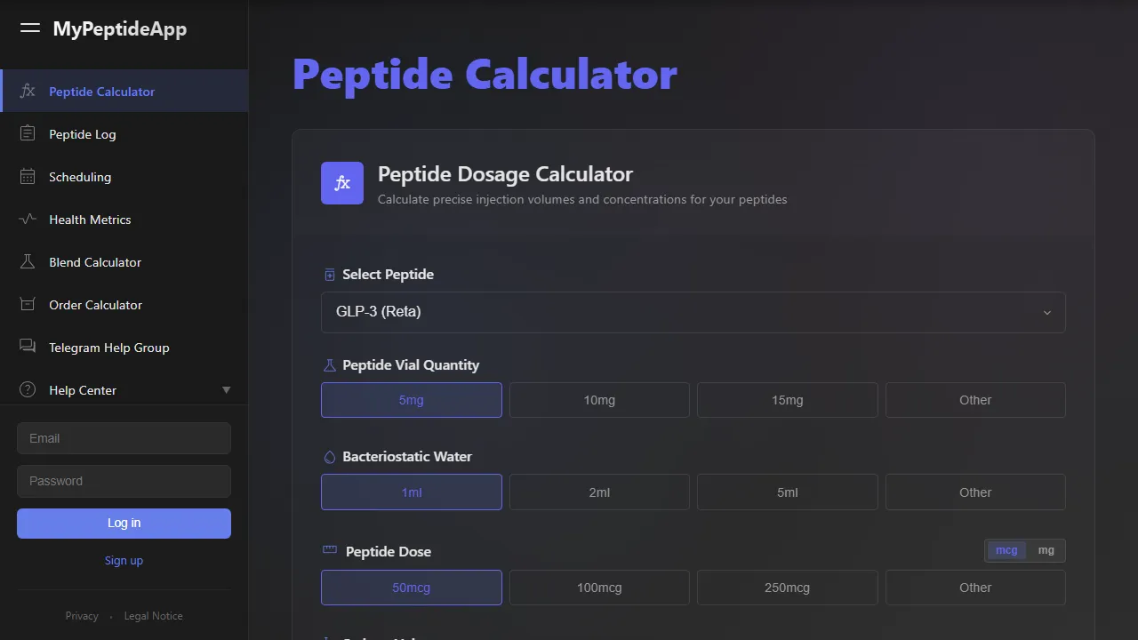 mypeptideapp.com - Free Peptide Tracker and Scheduler App screenshot