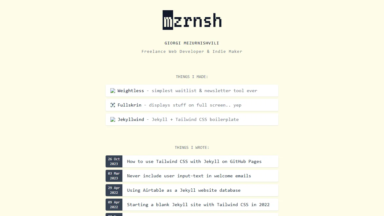 mzrn.sh - Indie Software Project by Freelance Web Developer screenshot
