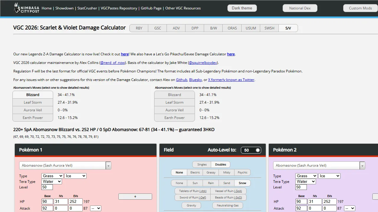 nerd-of-now.github.io - Pokemon Damage Calculator for VGC Competitive Play screenshot