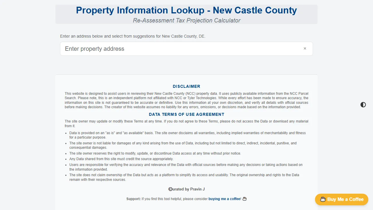 newcastlecounty.io - Free Property and Tax Data Access Tool screenshot
