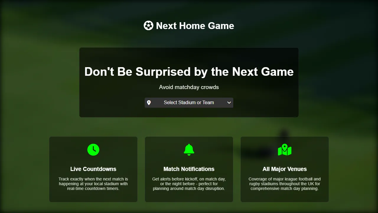 nexthomegame.co.uk - Free UK Matchday Crowd Alert App screenshot