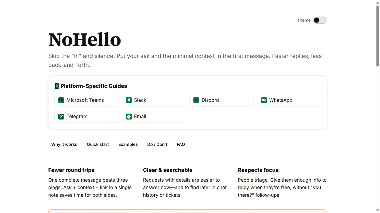 nohello.org - Chat Etiquette Guide for Effective Communication screenshot