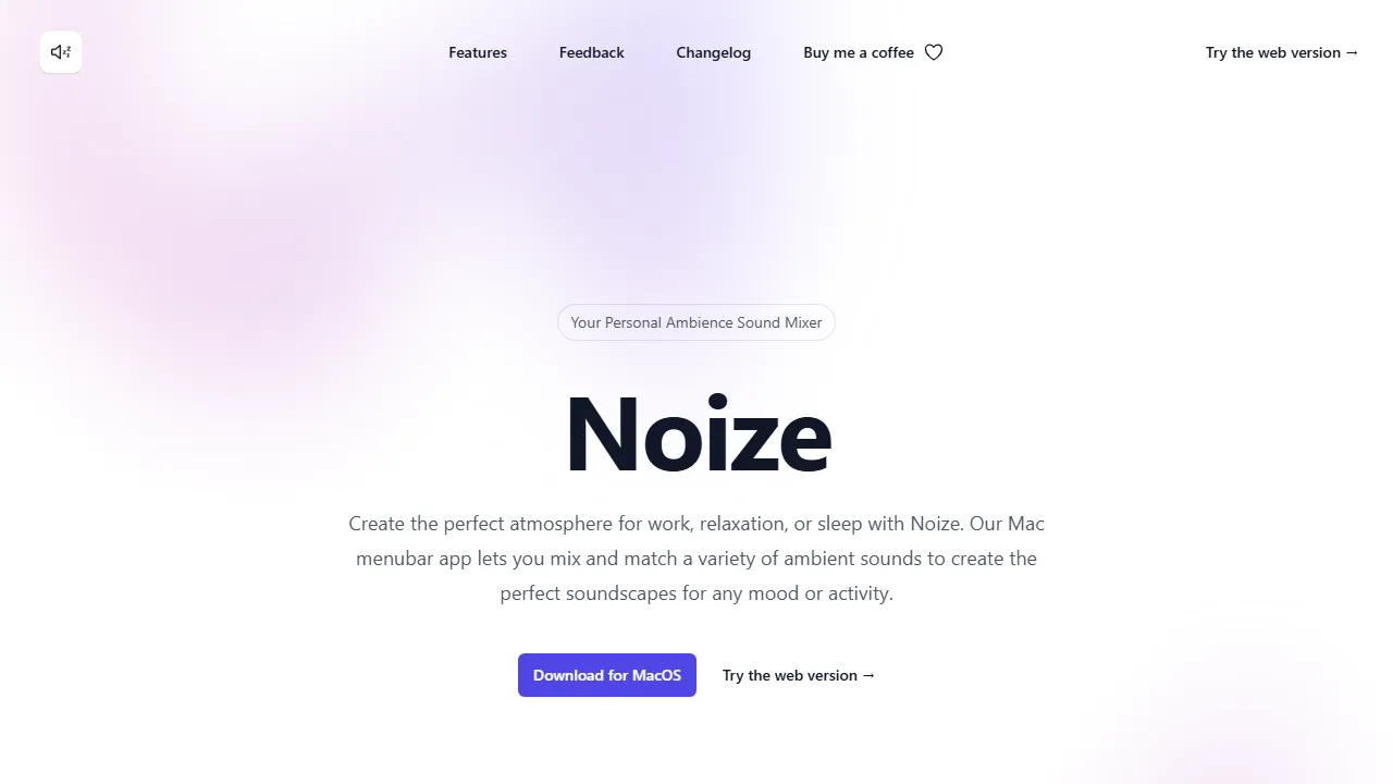 noizeweb.vercel.app - Mac Ambient Sound Mixer for Focus screenshot