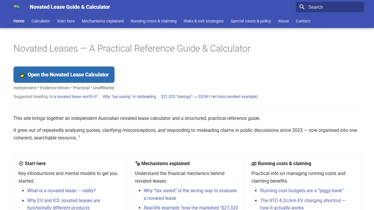 novatedlease.guide - Free Car Lease Calculator Australia - Online Tool screenshot