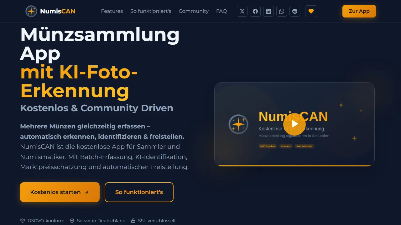 numiscan.de - AI Coin Identification Tool for Collectors screenshot