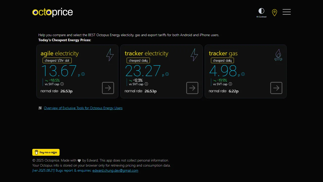 octopriceuk.app - Compare Electricity Tariffs and Save Money screenshot