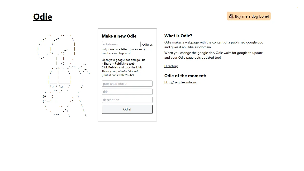 odie.us - Free Website Generator From Google Docs screenshot