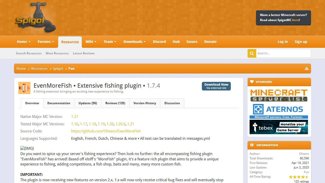 Oheers - Minecraft Server Plugin for Improved Fishing screenshot