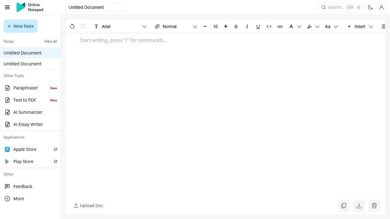 onlinenotepad.io - Free Online Text Editor for Notes screenshot