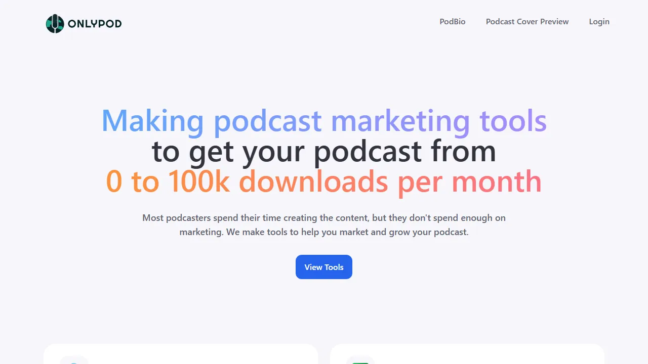 onlypod.com - Podcast Hosting Support and Donation Page screenshot