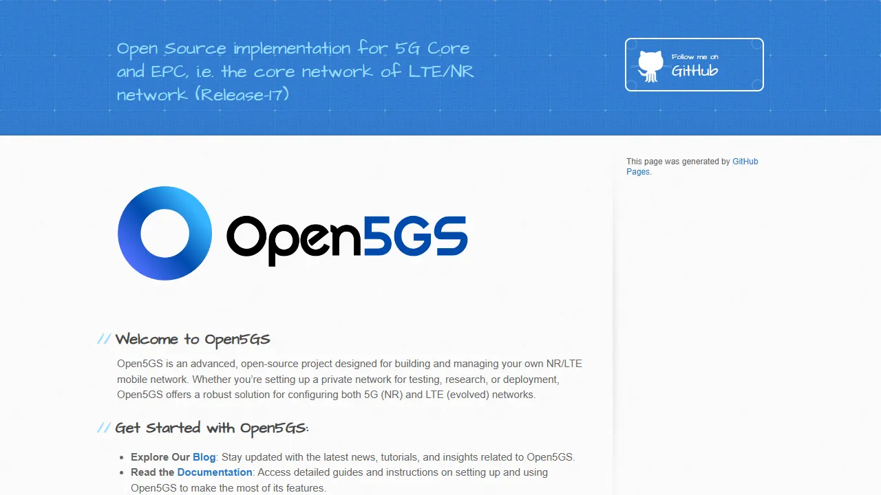 open5gs.org - 5G Core Network Architecture Free5GC Open Source screenshot
