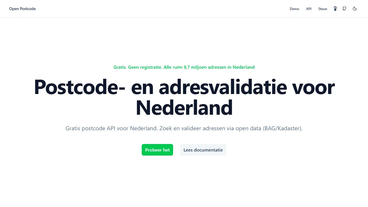 openpostcode.nl - Free Address Lookup and Verification API screenshot