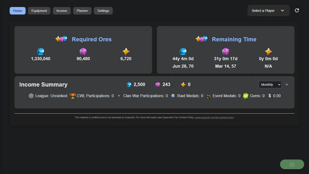 orecalc.tech - Clash of Clans Game Calculator screenshot