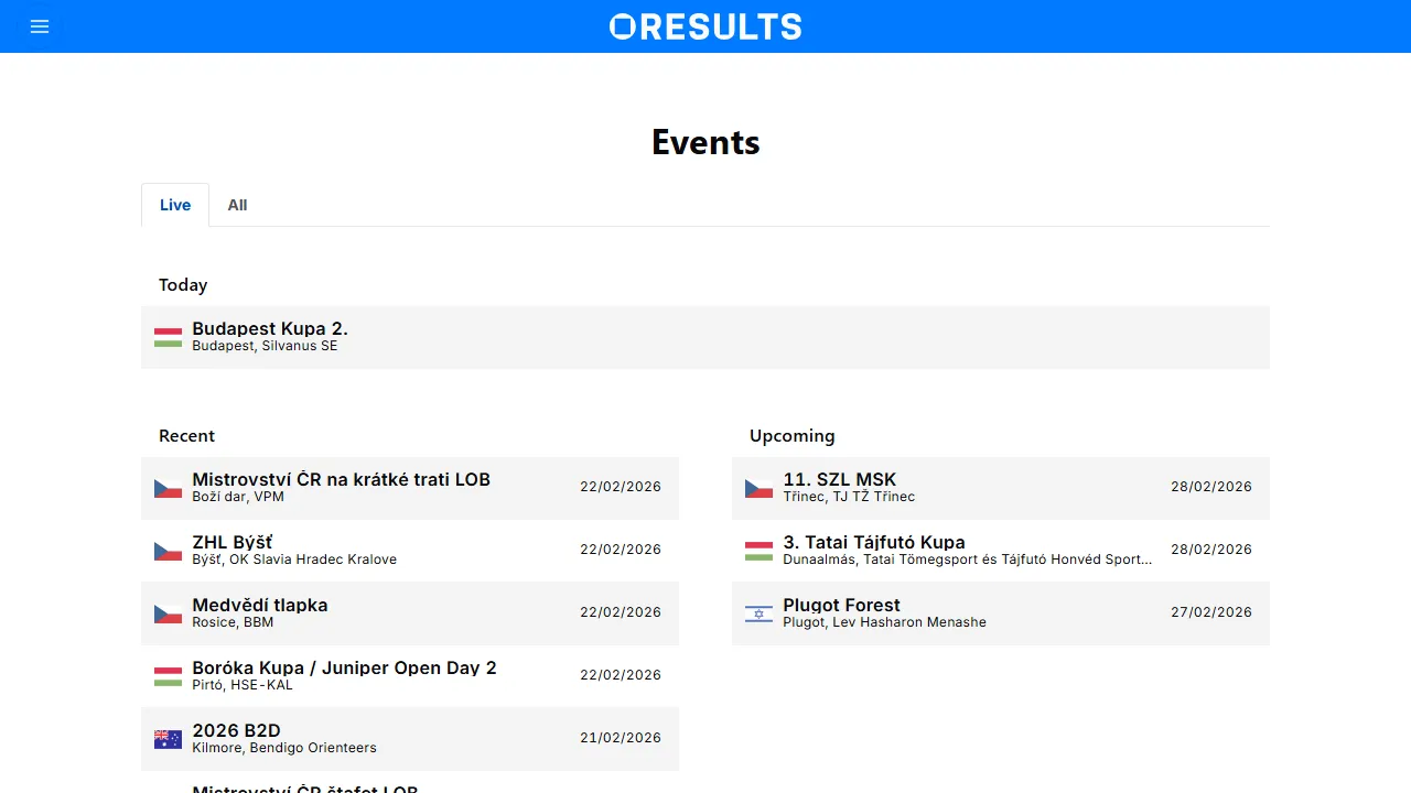 oresults.eu - Live Event Results Platform screenshot