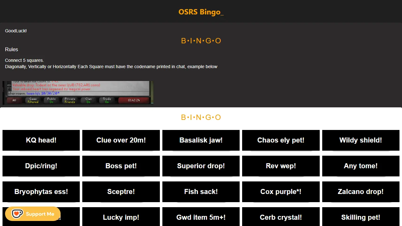 osrsbingo.netlify.app - Bingo Plus Online Game Card Generator screenshot