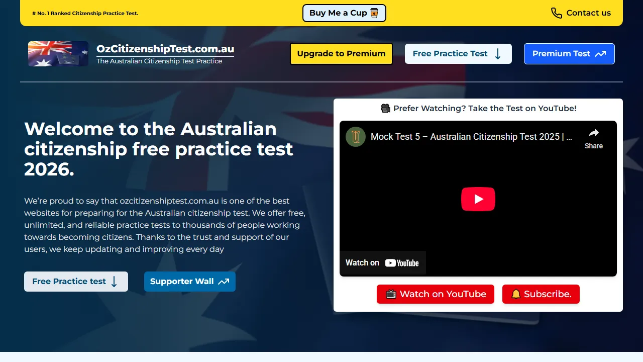 ozcitizenshiptest.com.au - Free Citizen Test Preparation and Practice screenshot
