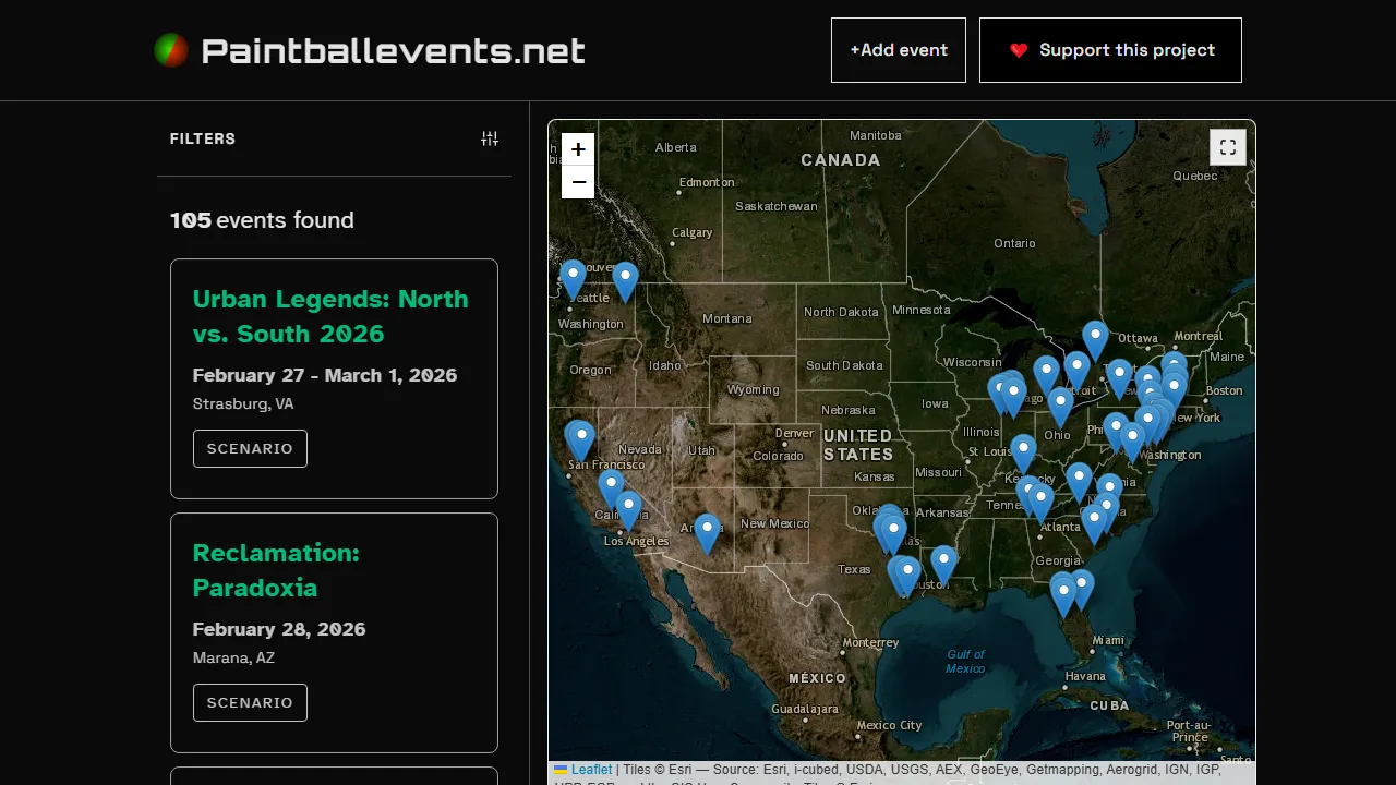 paintballevents.net - Find Upcoming Paintball Events and Listings screenshot