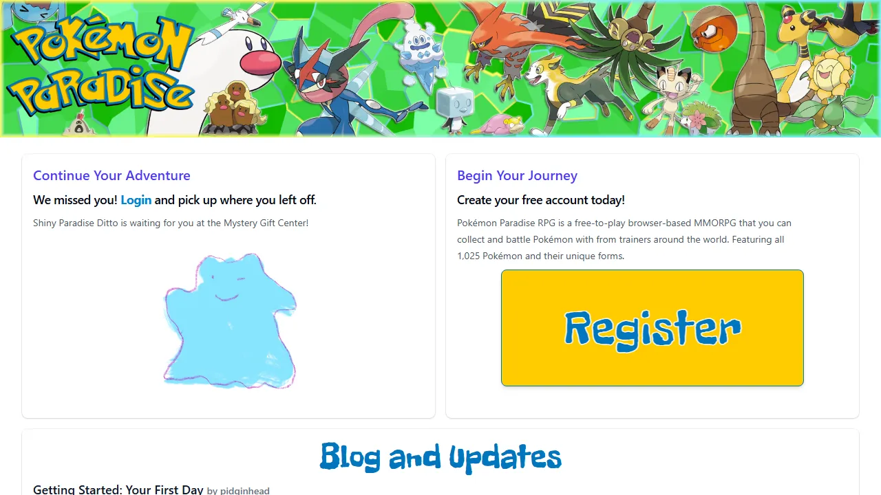 paradiserpg.com - Fan-Made Pokémon Browser Game screenshot