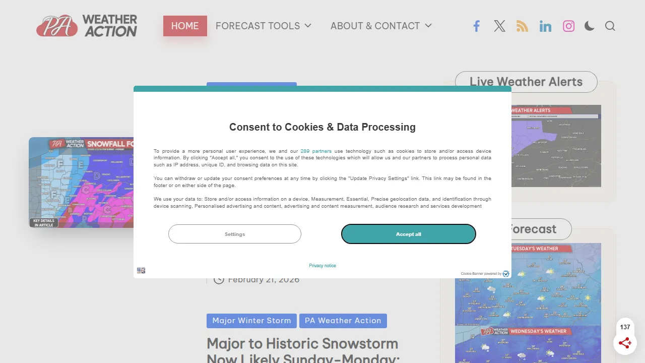 paweatheraction.com - PA Weather Forecasting Website and App screenshot