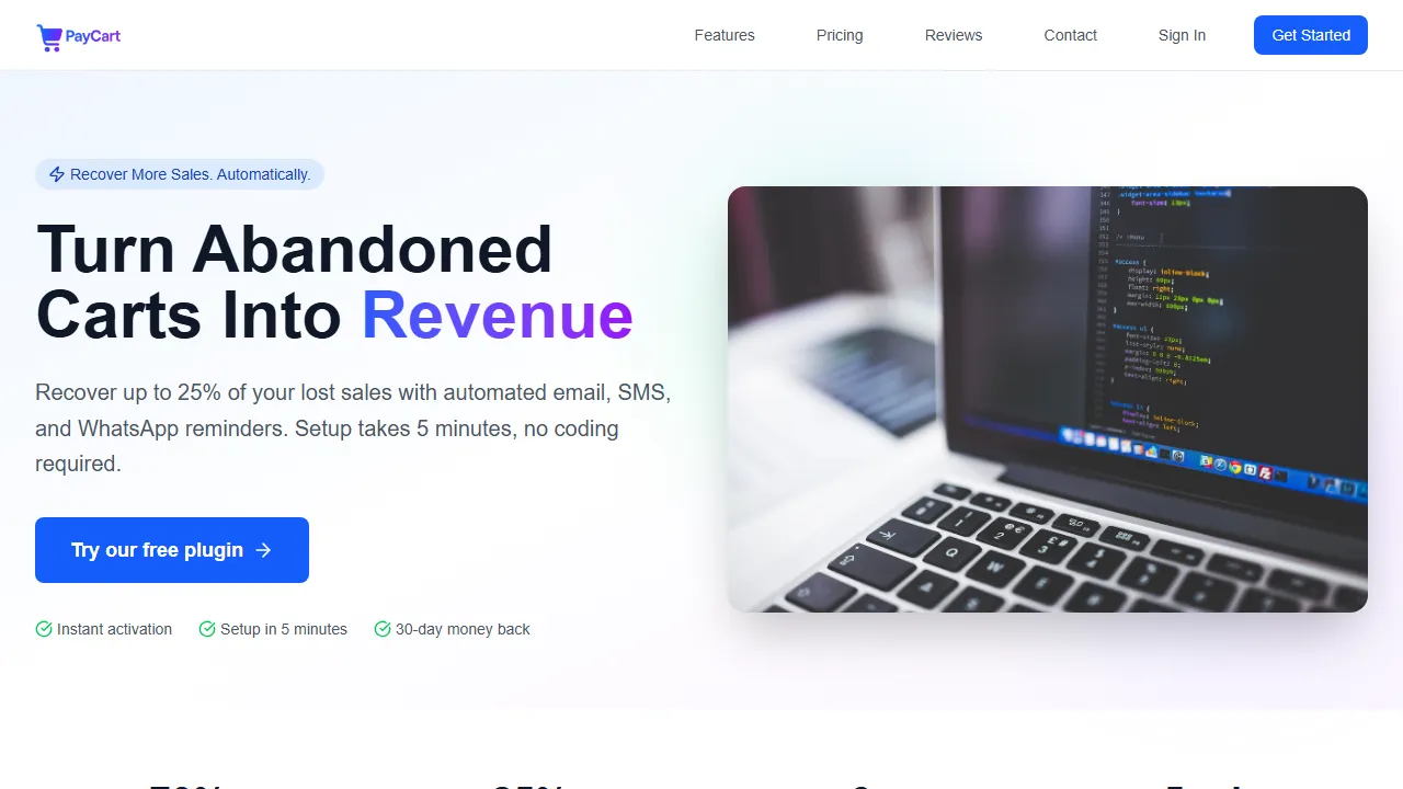 paycart.pro - Free Abandoned Cart Recovery for Online Stores screenshot